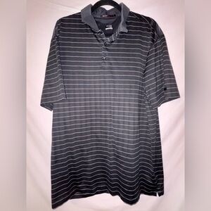 Nike Men's Black and Gray Striped Polo Shirt Tiger Woods Collection
